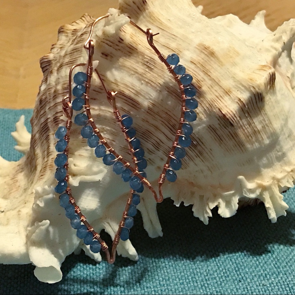 Blue Apatite & Copper Hoops